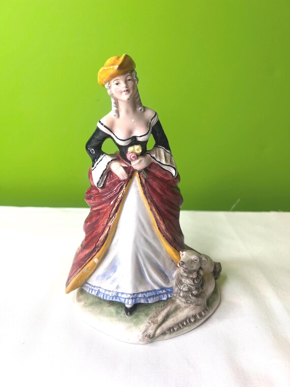 Vintage Capodimonte Italian Woman W/dog Figurine ~ Hand Painted