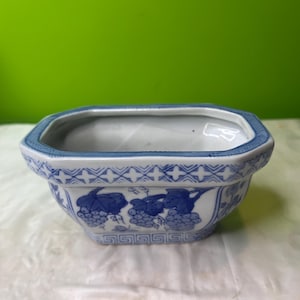 Vintage Ben Rickert signerad dekorativ kruka, blå och vit, vintage 1980-tal