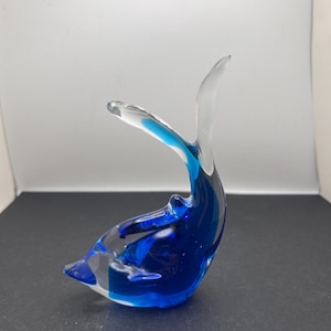 Vintage Art Glass Figurine ~ Dolphin or Fish ~ Cobalt Blue and Clear Glass