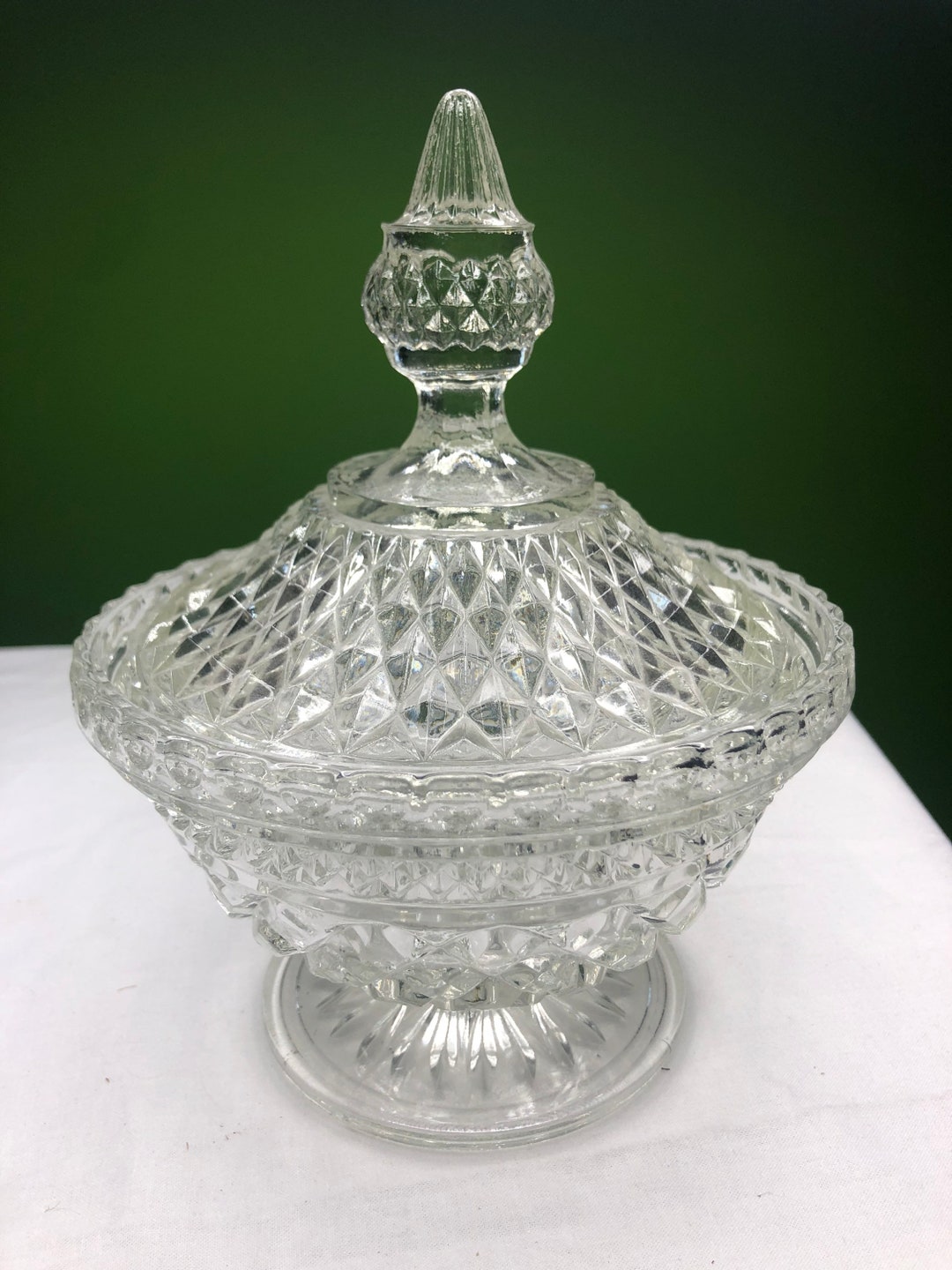 Vintage Heavy Cut Glass Candy Dish With Lid and Shape Etsy