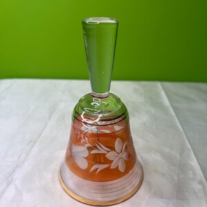 Vintage Sapska Fabrika Stakla Paracin Glass Bell Cut Glass Etched Flowers Ruby; Gold Trim