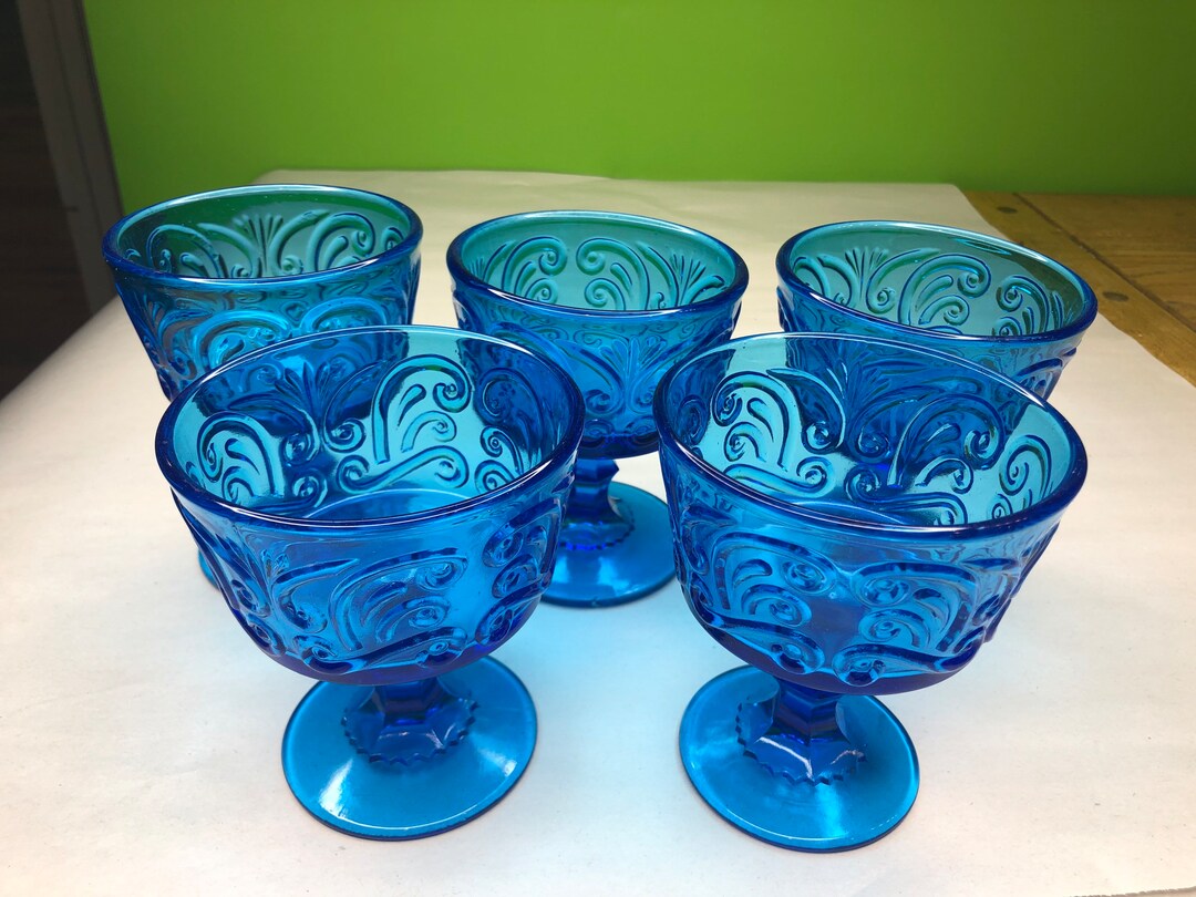 Vintage Set of Royal Sapphire Blue Glass Dessert Bowl Sherbet Etsy