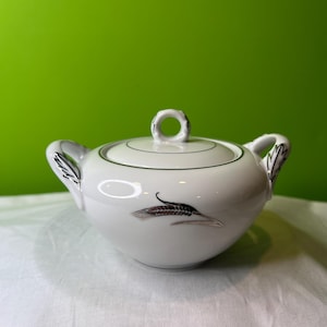 Vintage Fukagawa Arita Fine China ~ Made in Japan ~ Hand Painted “Silver Wheat” Pattern #931 Double Handled Sugar Bowl