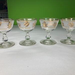 Vintage Libbey Glass Co Totty Glass collection Frosted with Gold leaves