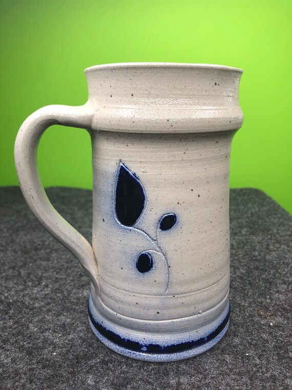 Vintage Williamsburg Glazed Pottery Stein With Classic Cobalt Etsy