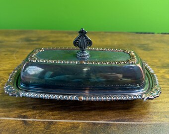 Vintage verzierte Art S Co. Butterdose mit Originaldeckel und Glaseinsatz