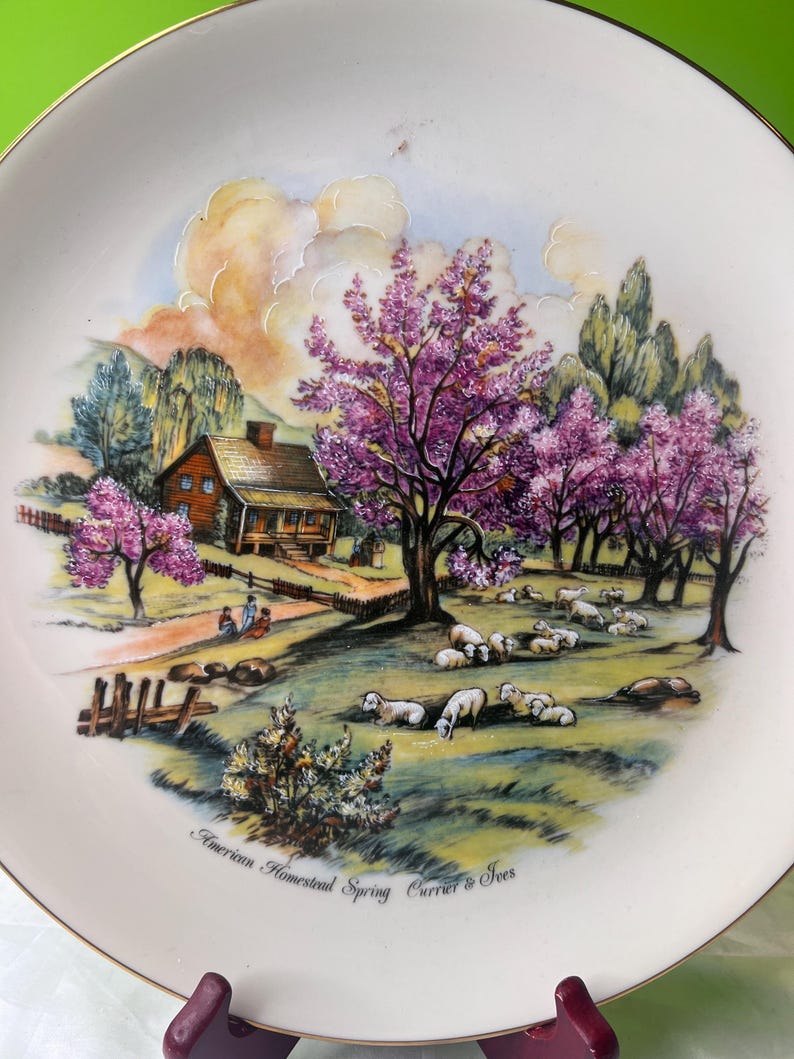 Vintage American Homestead Spring Currier & Ives Large Ivory Decorative ...