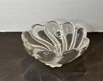 Vintage Mikasa Crystal and Frosted Swirl Peppermint Centerpiece Candy Bowl