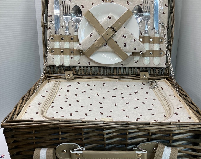 Willow Picnic Basket Set for 2 Persons With Large Insulated Cooler Bag ...