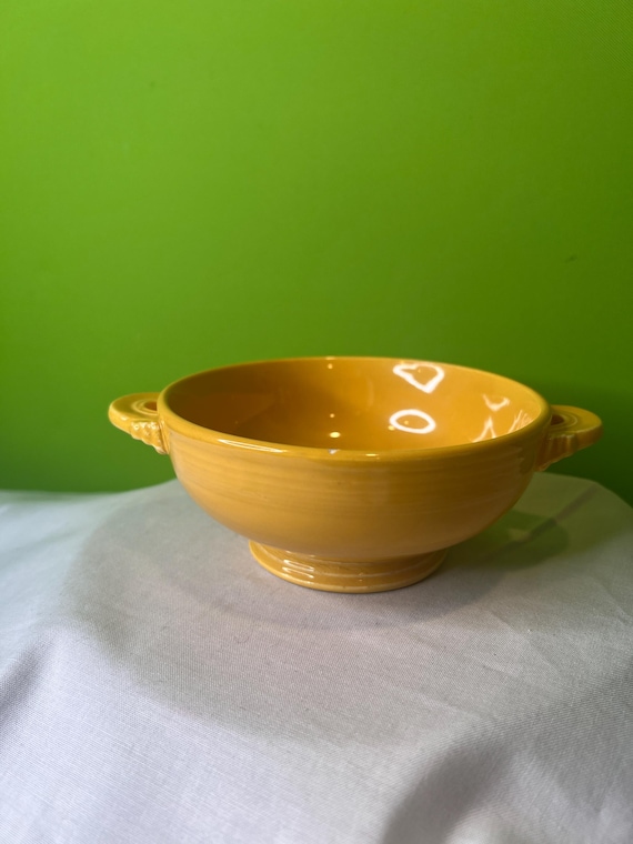 Vintage Fiestaware Sunflower-colored Bowl With Handles Engraved
