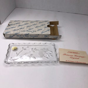 Vintage Princess House Crystal Vanity Tray With Etched Flower and Pie Crust Edge with box and papers