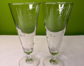Ensemble vintage de 2 verres à pilsner en cristal Princess House Heritage - Cristal floral gravé à la main - Accessoires de bar MCM - Verres parfaits