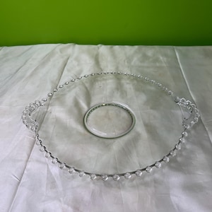 Vintage imperiaal glazen kandelaar helder 10&quot; dienblad met dubbel handvat