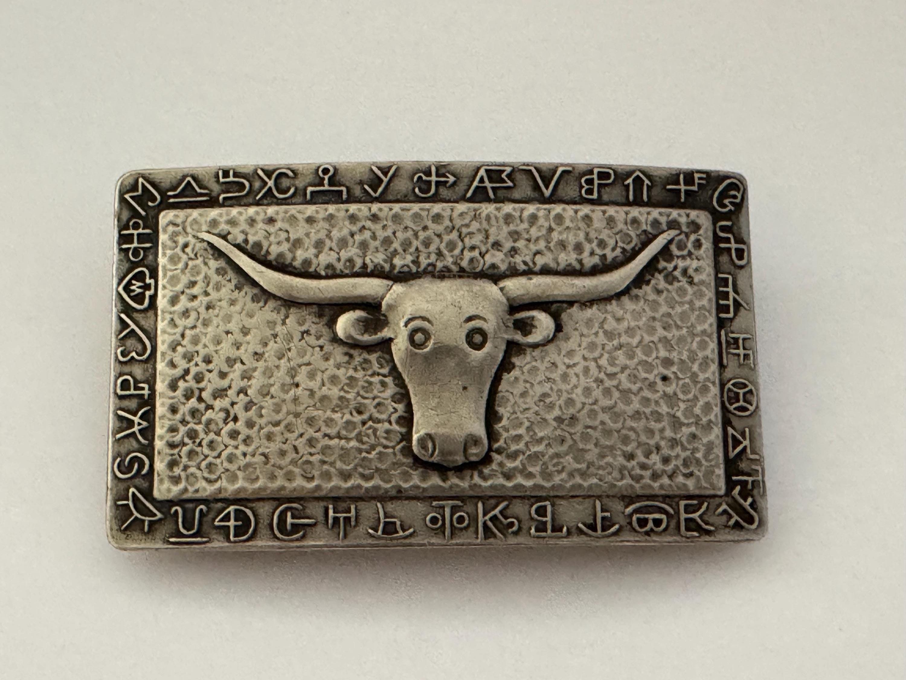 Vintage silver oversized western longhorn bull star horseshoe belt buckle Longhorn Bull Star Silver Tone Metal Large Belt Buckle  main image 3