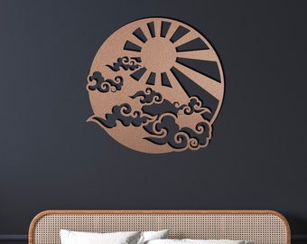 Sun and moon metal wall art, boho decor, yin yang, japanese wall decor