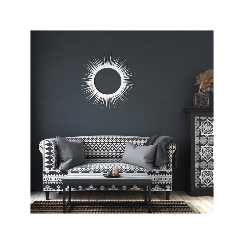 Sun metal wall art, modern boho sun burst, sunrise / sunset wall decor, minimalist sun art, celestial decor, black, bronze, silver and white image 3
