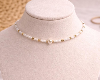 White Gold Pearl Beaded Necklace, Elegant Handmade Jewelry, The Summer I Turned Pretty Inspired