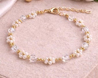April Diamant Geburtsstein Armband, Gold-gefüllter Perlenschmuck, Geschenk zum Valentinstag
