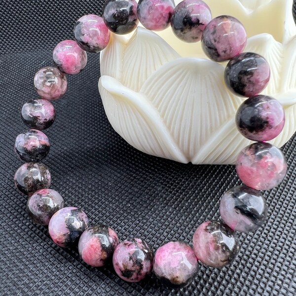 Icy Rhodonite Night Sakura Rain Bracelet