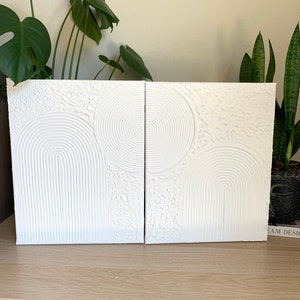 Set of 2 White 3D Textured Wall Art – Handmade Minimalist Canvas for Modern Home & Living Room Decor