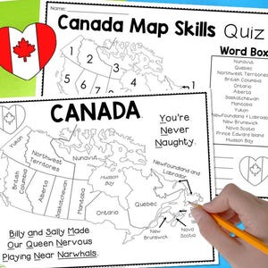 Kanada Praktische Landkarte | Karten, Mnemonik, Übungsblatt & Kanada-Kartentest | Kanada-Karte Quiz | Druckbare Kanada Karten | Landkarte Kanada, PDF