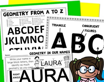Géométrie dans votre nom : Fiches d'exercices de mathématiques pour l'école à la maison | Une activité géométrique AMUSANTE pour les enfants (téléchargement numérique)