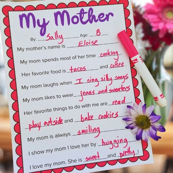 Mother's Day Writing Activity for Kids: All About My Mom Writing Activity, Printable Mothers Day Gift from Child, Mothers Day Printable PDF