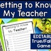 Getting to Know Your Teacher Activity for Back to School | EDITABLE ...