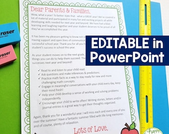 Editable End of Year Letter to Parents: Color & Black (Digital Download PowerPoint File)