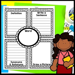 Vocabulary Poster | Vocabulary Graphic Organizer in 3 Sizes | Vocabulary Worksheet | Vocabulary Sheet Printable | Vocabulary Template | PDF