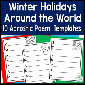 Winter Holidays Around the World Writing Activity | 10 Acrostic Templates | Christmas Around the World Activity | Digital Download