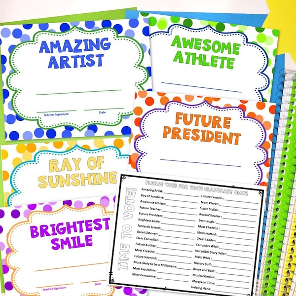 EDITABLE End of Year Awards | 31 Classroom Superlative Awards w/ Voting Ballot | Student Award Certificates Printable | End of Year Party