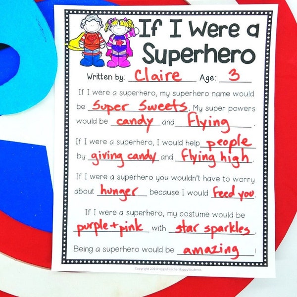 If I Were a Superhero | Superheroes Writing Activity | Superhero Worksheet | Superhero Party Idea | Digital Download | Super hero Worksheet