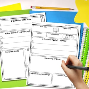 Non Fiction Book Report | 2 Page Nonfiction Graphic Organizer & Grading Rubric | Nonfiction Book Report Template for Kids | Digital Download