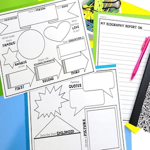 Printable Biography Template | 2-Page Biography Graphic Organizers | Famous People Posters | Digital Download | Biography Research Organizer