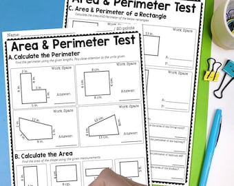 Area and Perimeter Quiz | 2-Page Area and Perimeter Test with Answer Key (Digital Download)