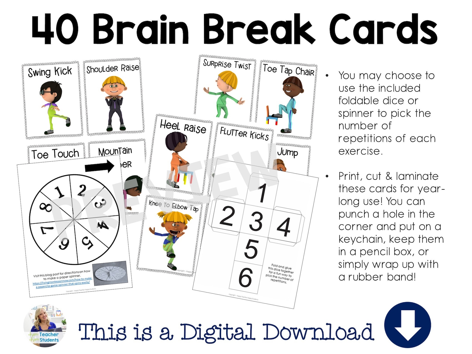 Movement Break Cards: 40 Kid Movement Cards, Brain Breaks Printable ...