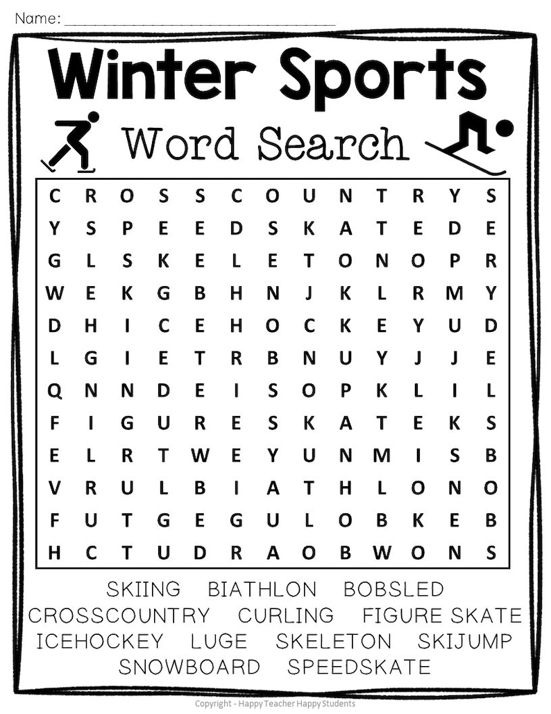 Winter Sports Word Search Perfect for the Winter Olympics 2024 Winter Olympics Word Search for