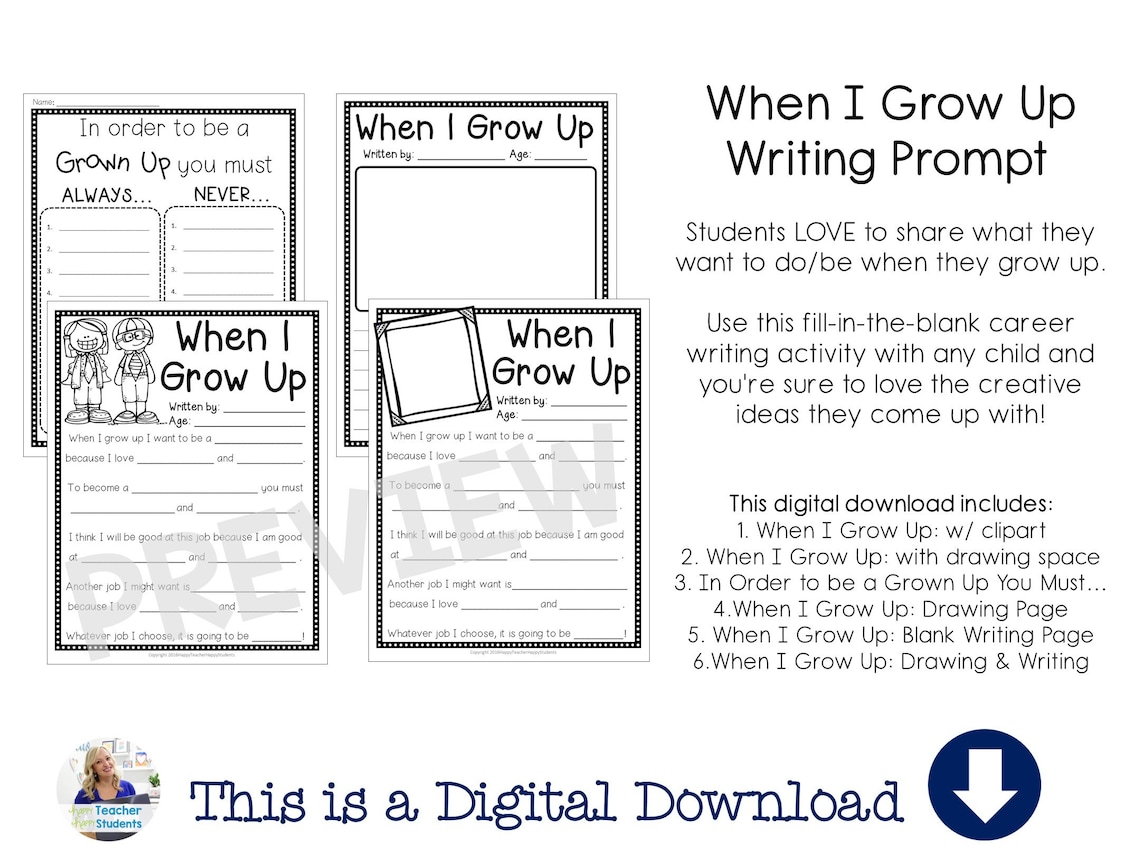 When I Grow up Writing Activity, What I Want to Be When I Grow up Writing Templates, When I Grow