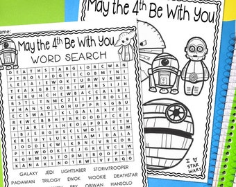 Sopa de letras y página para colorear del 4 de mayo: Actividad de Star Wars (Descarga digital)