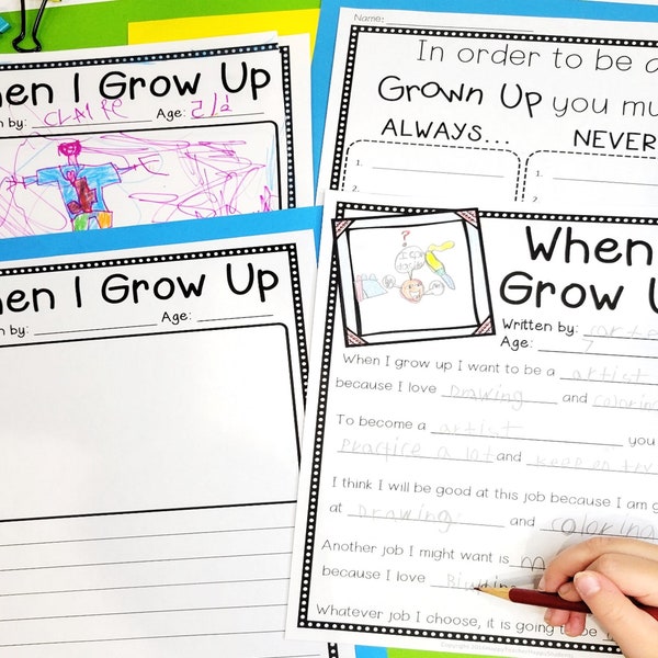 When I Grow Up Writing Activity, What I Want to be when I Grow Up Writing template, When I Grow Up I Want to Be, Career Writing Activity PDF