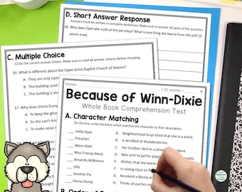 Because of Winn-Dixie Quiz: 4-Page Book Test (Digital Download PDF