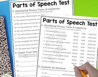 Parts of Speech Test: Nouns, Verbs & Adjectives Quiz (PDF Download)