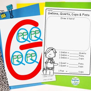 May include: A printable worksheet for learning about liquid measurements. The worksheet includes a drawing area for students to illustrate the relationship between gallons, quarts, pints, and cups. The worksheet also includes a table with conversion factors for each unit of measurement.