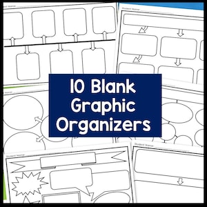 May include: Ten blank graphic organisers for students. Each organiser has a different layout with lines, circles, and boxes for writing and drawing.