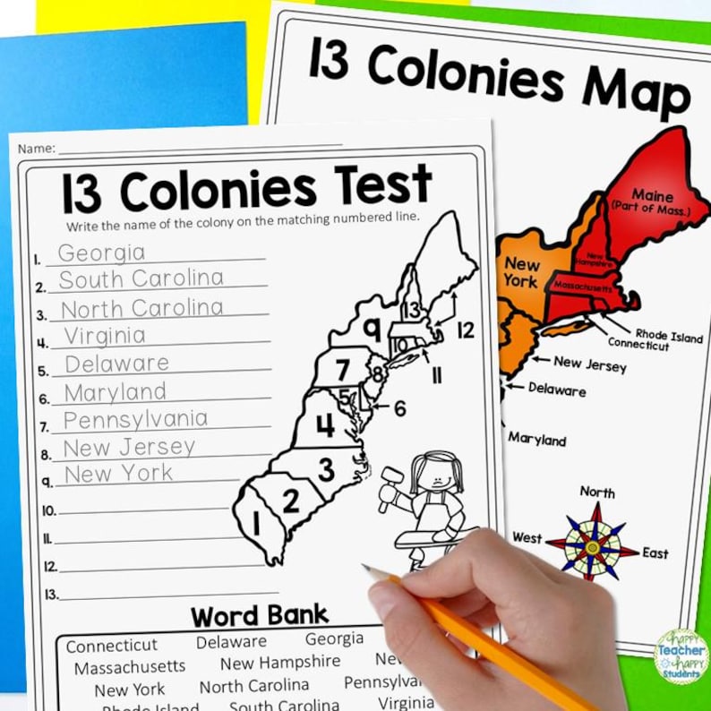 13 Colonies Map Quiz, 13 Colonies Map Worksheet, Blank 13 Colonies Map & 13 Colonies Test