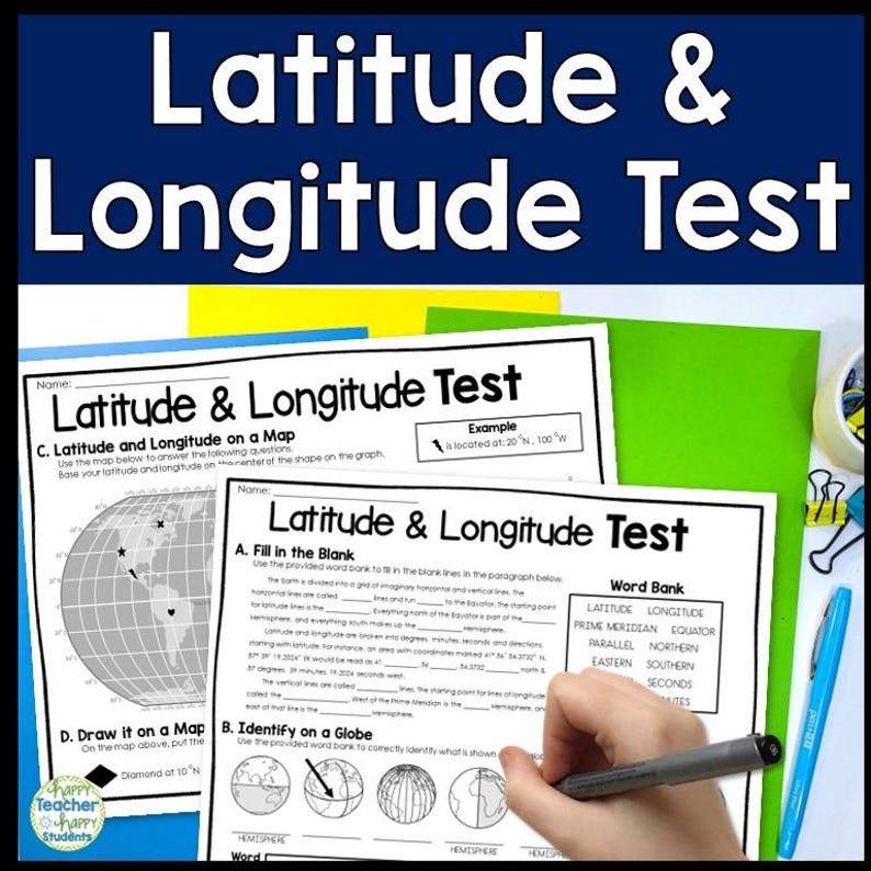 Latitude and Longitude Test: Map Skills Activity (digital Download) - Etsy