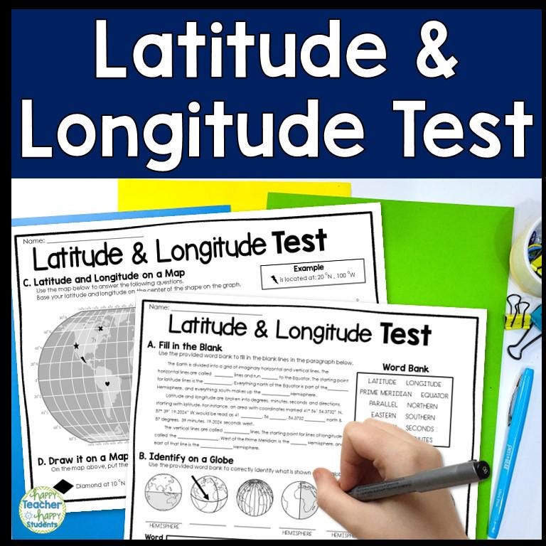 Latitude and Longitude Test: Map Skills Activity (digital Download) - Etsy