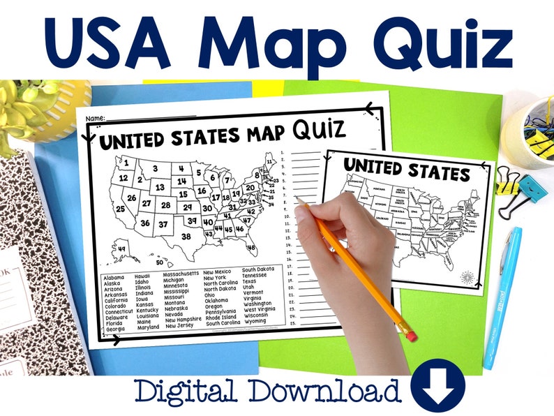 United States Map Quiz & Worksheet USA Map Test With Practice Sheet
