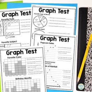 Grafische test | Staafdiagramtest, lijngrafiektest, cirkeldiagramtest en pictogramtest, grafiektest met 4 pagina's voor kinderen | Afdrukbare grafische quiz